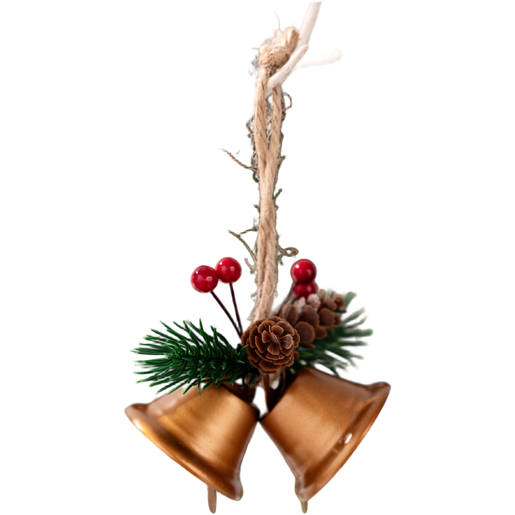 Christmas Hanging Bell Pendant with Simulated Pinecone Double Bell Iron - Picture 15 of 16