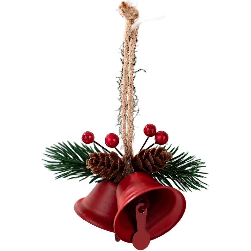 Christmas Hanging Bell Pendant with Simulated Pinecone Double Bell Iron - Picture 14 of 16