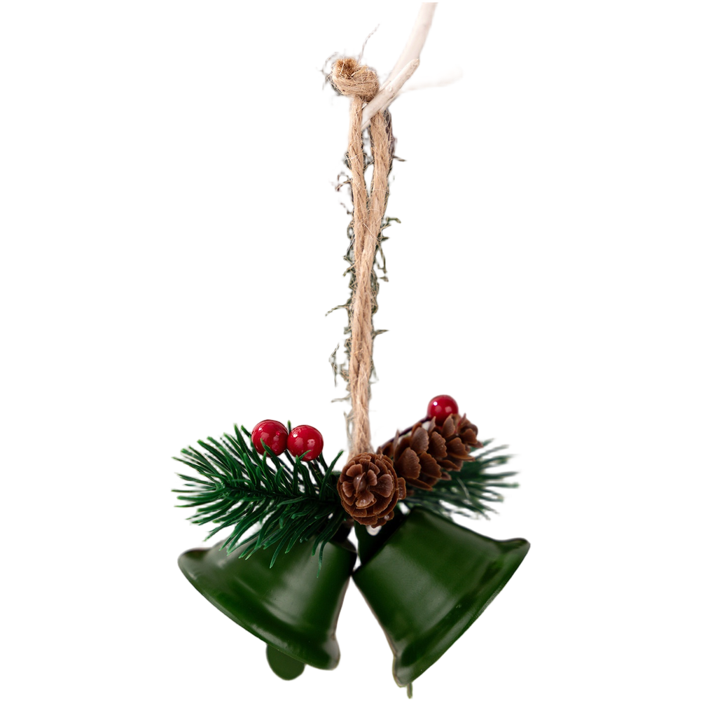 Christmas Hanging Bell Pendant with Simulated Pinecone Double Bell Iron - Picture 13 of 16