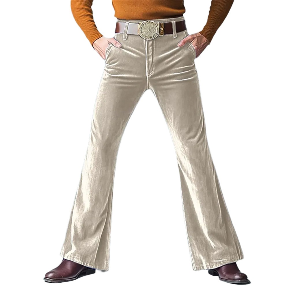 Mens Winter Velvet Flared Pants Wide Leg Vintage Solid Color Streetwear - Picture 16 of 18