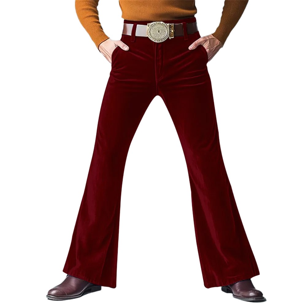 Mens Winter Velvet Flared Pants Wide Leg Vintage Solid Color Streetwear - Picture 10 of 18