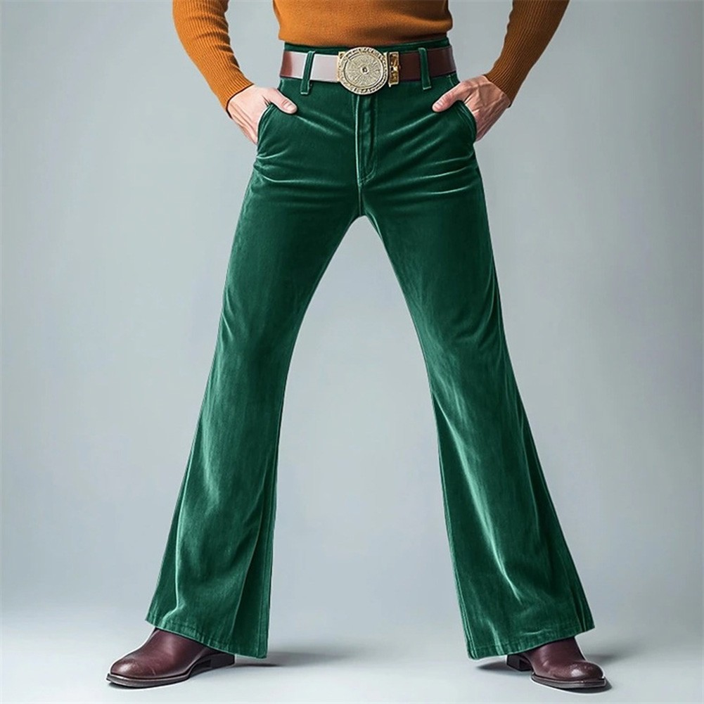 Mens Winter Velvet Flared Pants Wide Leg Vintage Solid Color Streetwear - Picture 11 of 18