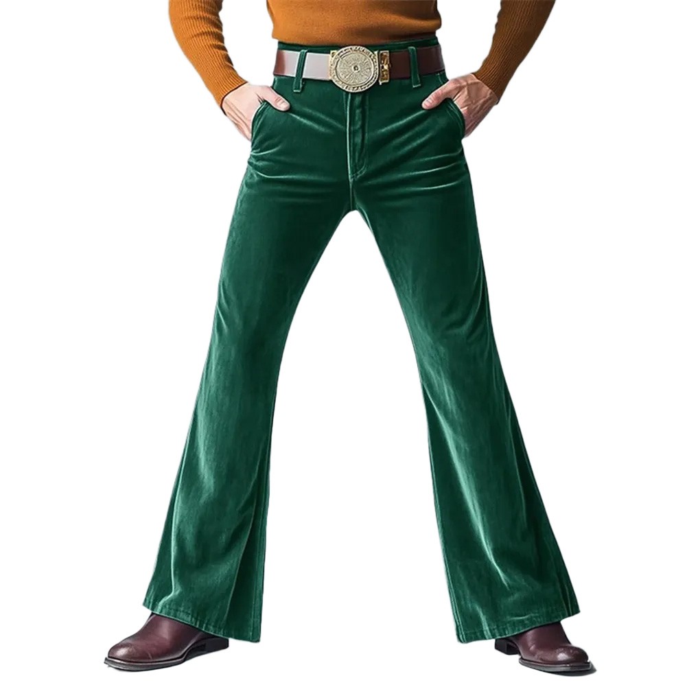 Mens Winter Velvet Flared Pants Wide Leg Vintage Solid Color Streetwear - Picture 12 of 18