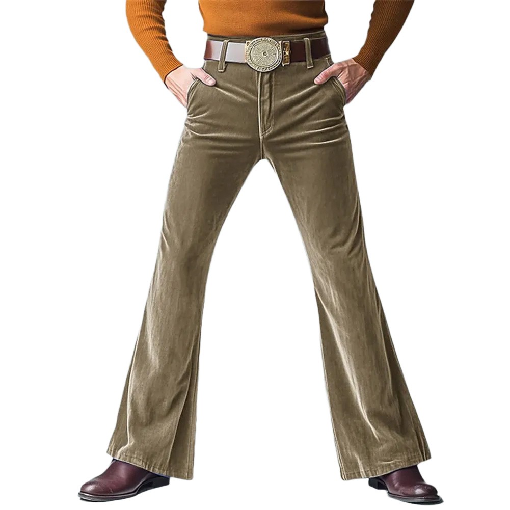 Mens Winter Velvet Flared Pants Wide Leg Vintage Solid Color Streetwear - Picture 18 of 18