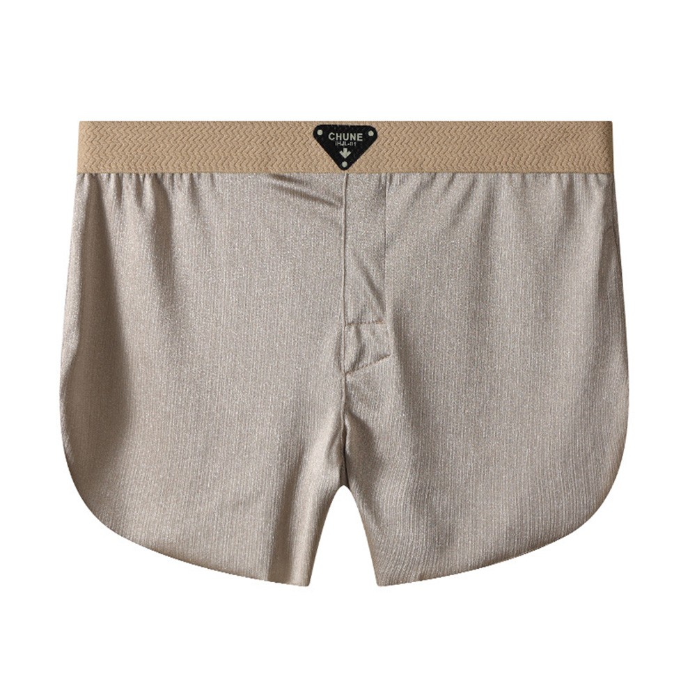 Men Seamless Ice Silk Boxer Shorts Loose Fit With Flowing Gold