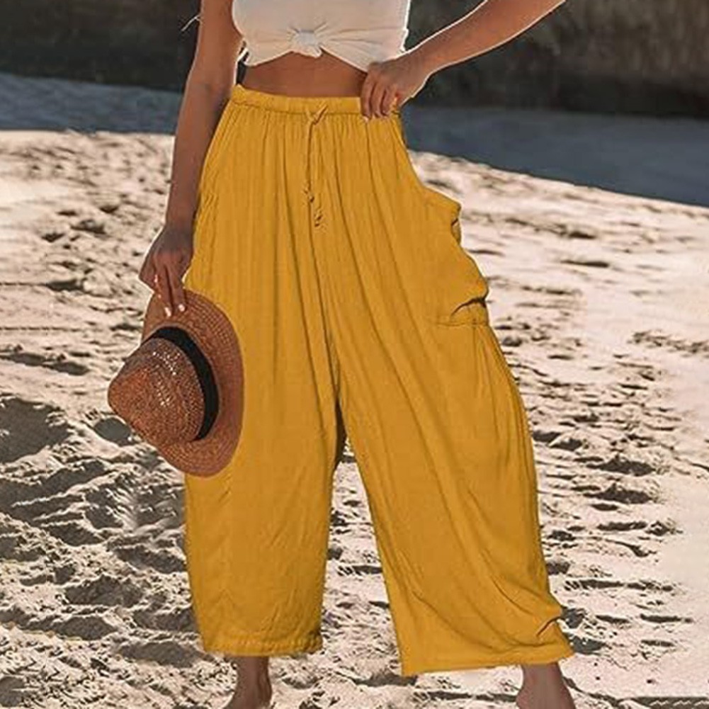 Women Loose Casual Cotton Linen Trousers High Waist Wide Leg All Season - Picture 13 of 18