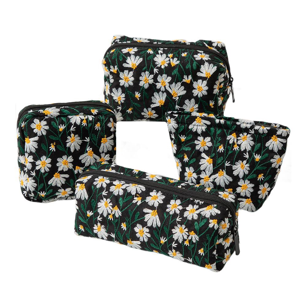For Daily Use Canvas Makeup Bag Large Capacity Bag Charming for daisy Design