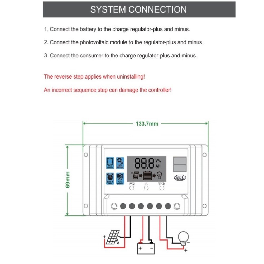 For Solar Charge Controller with Dual USB and DC Port for Safe Battery Charging