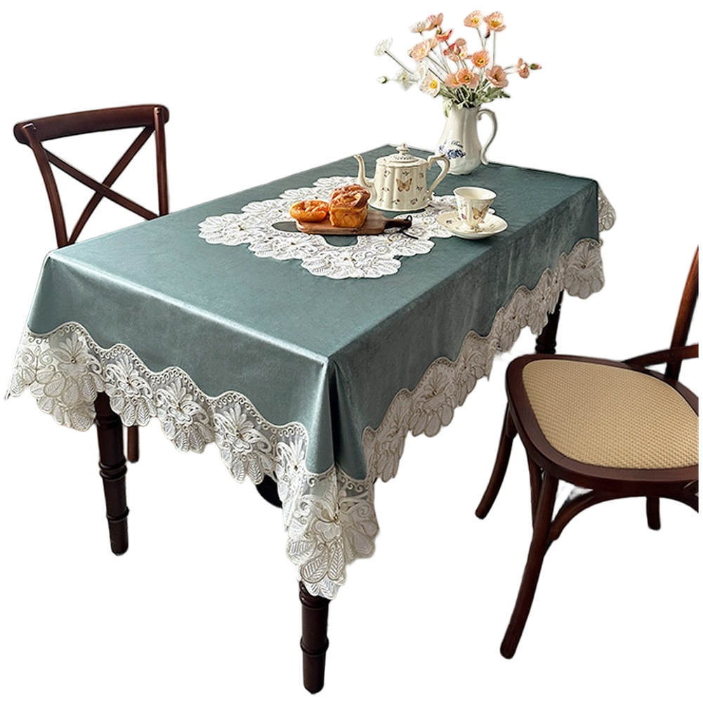 Dustproof Flannel Tablecloth with Lace Trim for Coffee Tables and Dining Tables - Picture 13 of 18