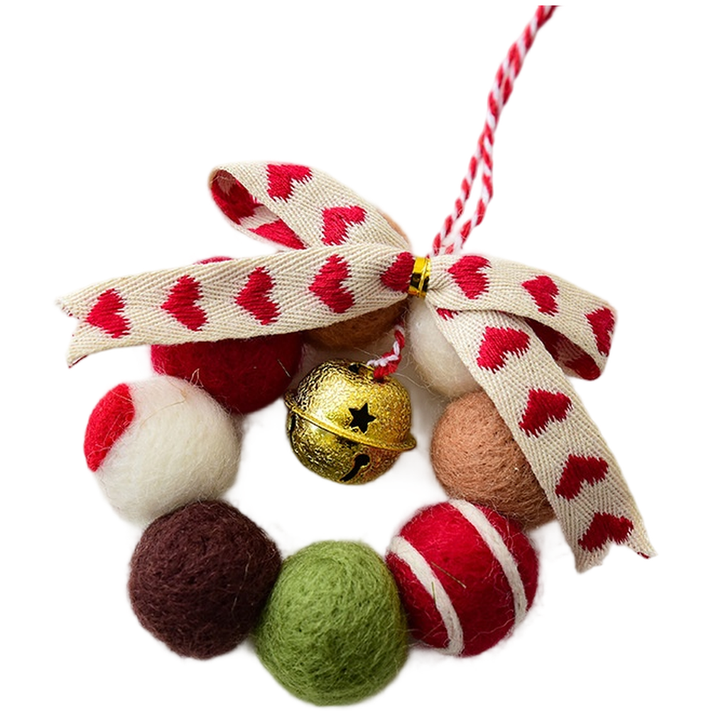 Mini corona de fieltro de lana hecha a mano con arco de campanas para proyectos festivos en el hogar - Imagen 10 de 15