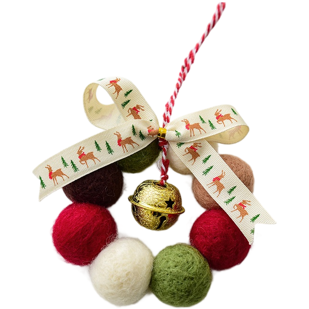 Mini corona de fieltro de lana hecha a mano con arco de campanas para proyectos festivos en el hogar - Imagen 13 de 15