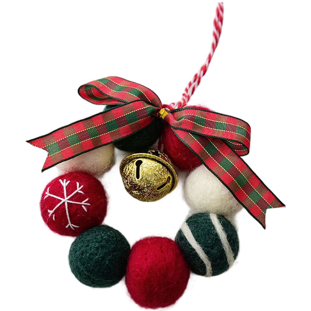 Mini corona de fieltro de lana hecha a mano con arco de campanas para proyectos festivos en el hogar - Imagen 11 de 15