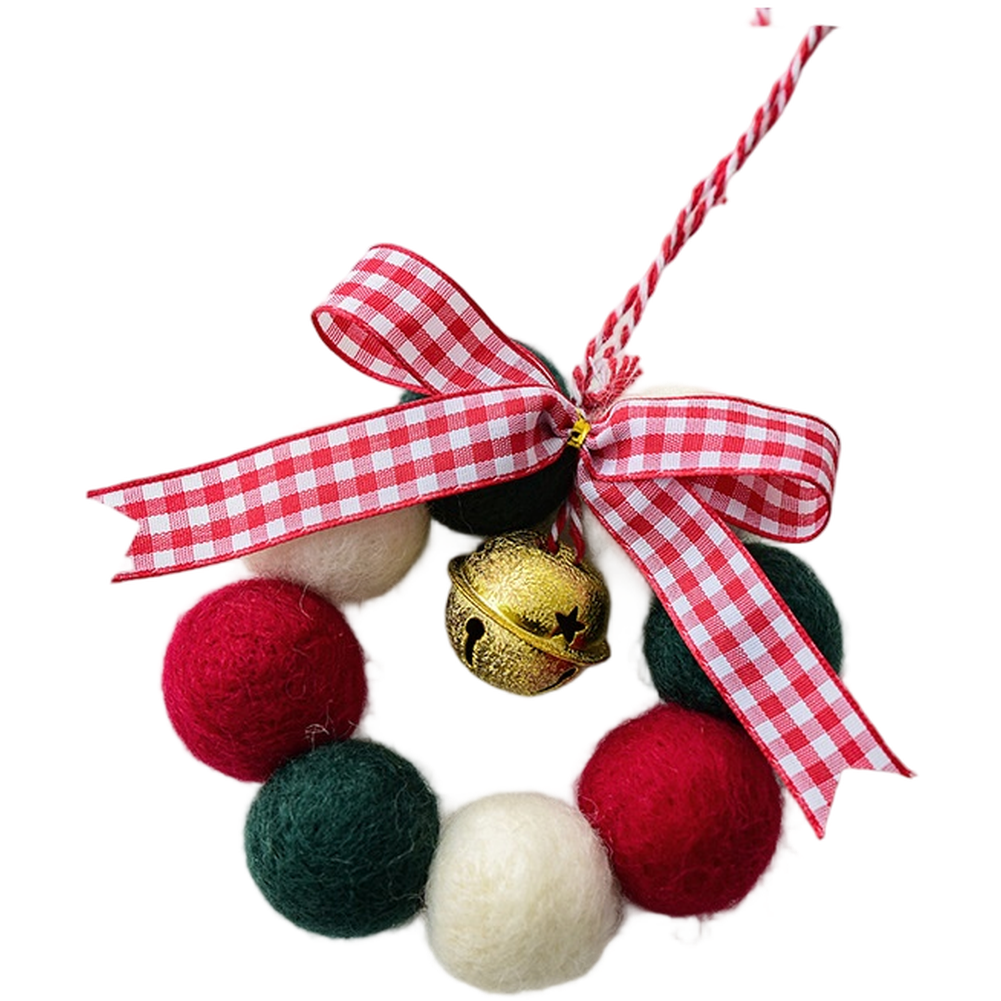 Mini corona de fieltro de lana hecha a mano con arco de campanas para proyectos festivos en el hogar - Imagen 14 de 15