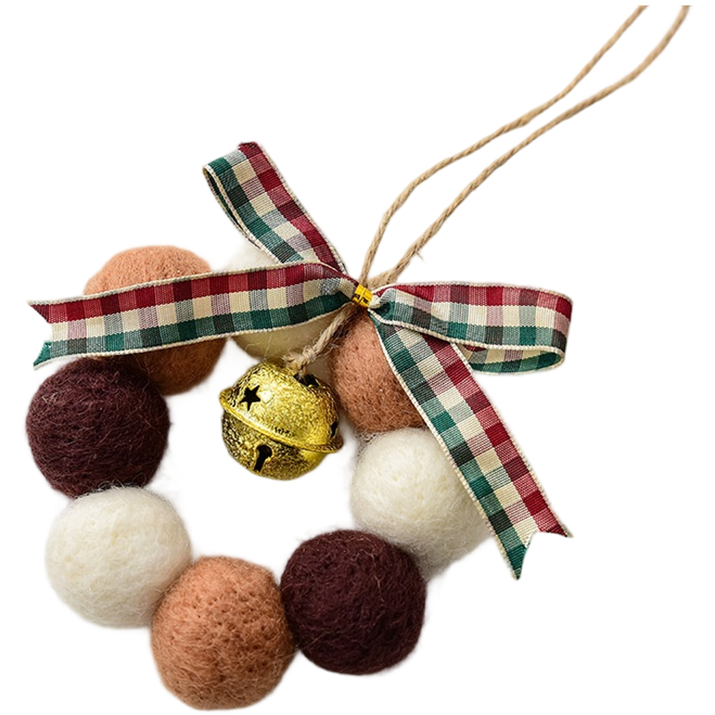 Mini corona de fieltro de lana hecha a mano con arco de campanas para proyectos festivos en el hogar - Imagen 15 de 15