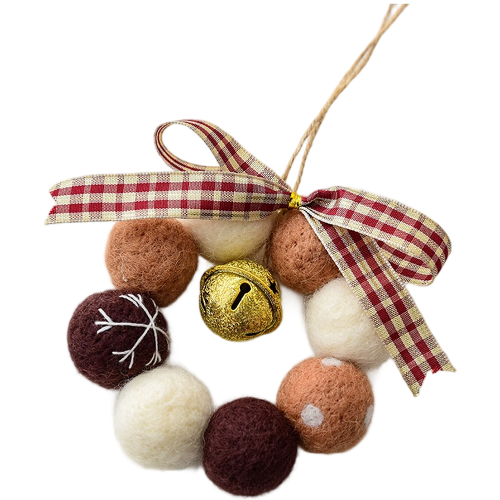 Mini corona de fieltro de lana hecha a mano con arco de campanas para proyectos festivos en el hogar - Imagen 12 de 15