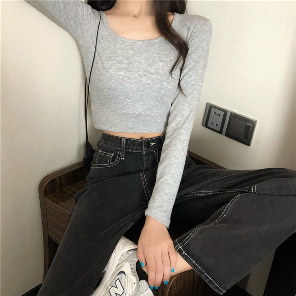 Autumn Fashion Slim Fit Top Women U-neck T-Shirt Casual Wear Comfortable Fit - Picture 16 of 35