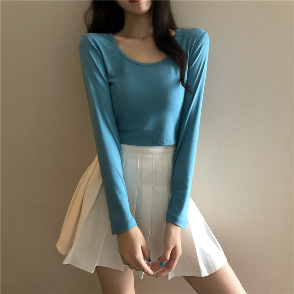 Autumn Fashion Slim Fit Top Women U-neck T-Shirt Casual Wear Comfortable Fit - Picture 31 of 35