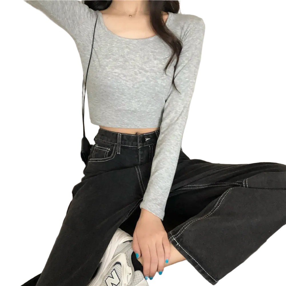 Autumn Fashion Slim Fit Top Women U-neck T-Shirt Casual Wear Comfortable Fit - Picture 14 of 35