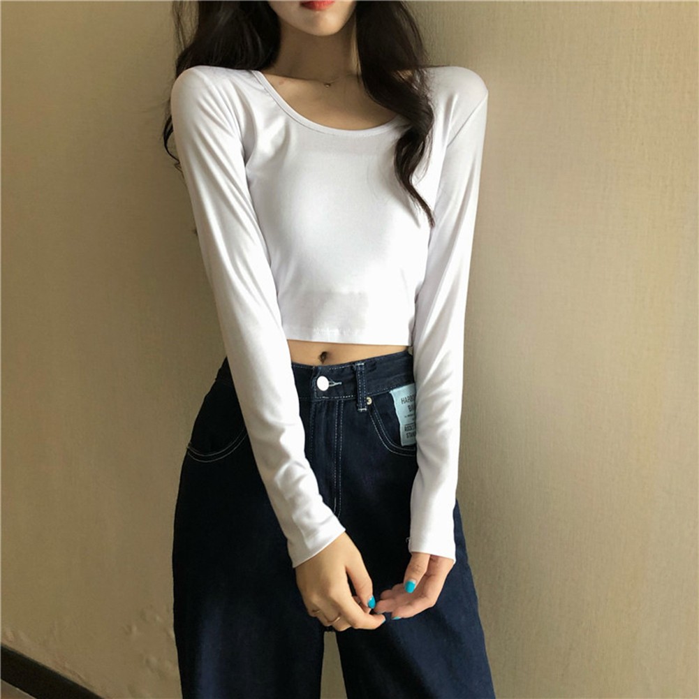 Autumn Fashion Slim Fit Top Women U-neck T-Shirt Casual Wear Comfortable Fit - Picture 27 of 35