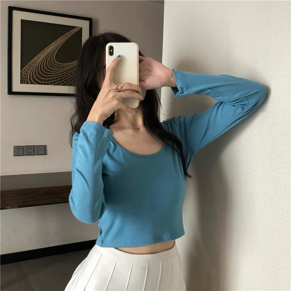Autumn Fashion Slim Fit Top Women U-neck T-Shirt Casual Wear Comfortable Fit - Picture 33 of 35