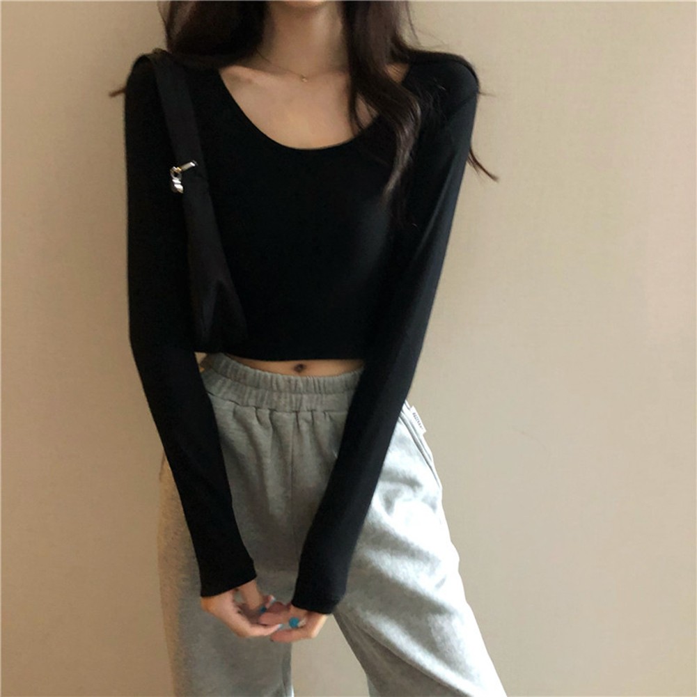 Autumn Fashion Slim Fit Top Women U-neck T-Shirt Casual Wear Comfortable Fit - Picture 22 of 35