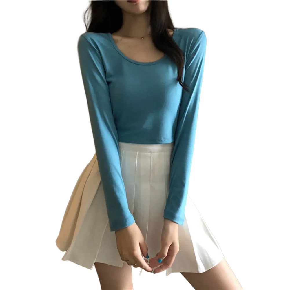 Autumn Fashion Slim Fit Top Women U-neck T-Shirt Casual Wear Comfortable Fit - Picture 32 of 35