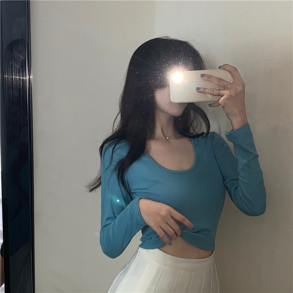 Autumn Fashion Slim Fit Top Women U-neck T-Shirt Casual Wear Comfortable Fit - Picture 35 of 35