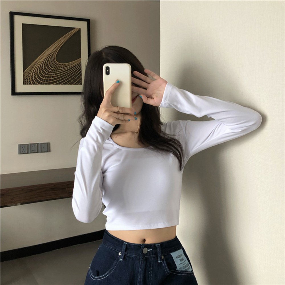 Autumn Fashion Slim Fit Top Women U-neck T-Shirt Casual Wear Comfortable Fit - Picture 30 of 35