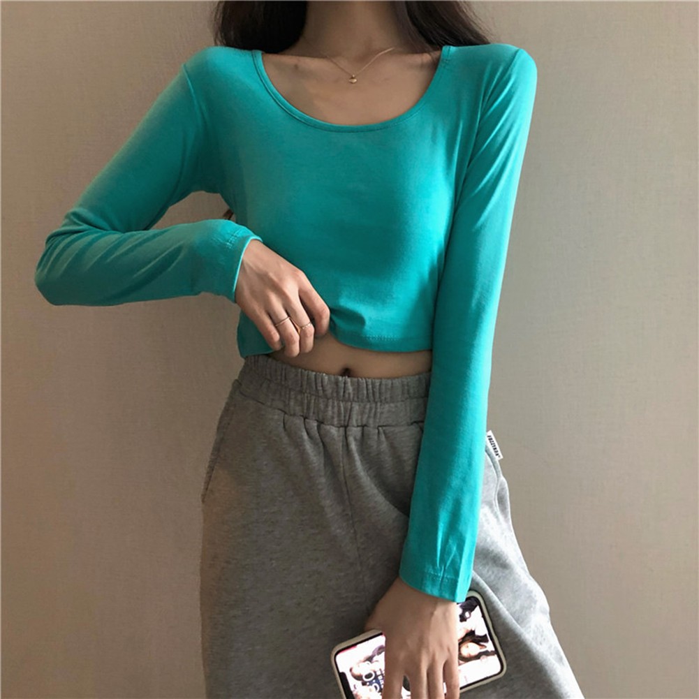 Autumn Fashion Slim Fit Top Women U-neck T-Shirt Casual Wear Comfortable Fit - Picture 19 of 35