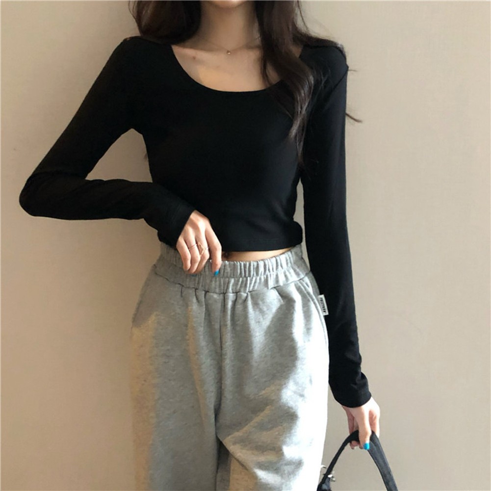 Autumn Fashion Slim Fit Top Women U-neck T-Shirt Casual Wear Comfortable Fit - Picture 24 of 35
