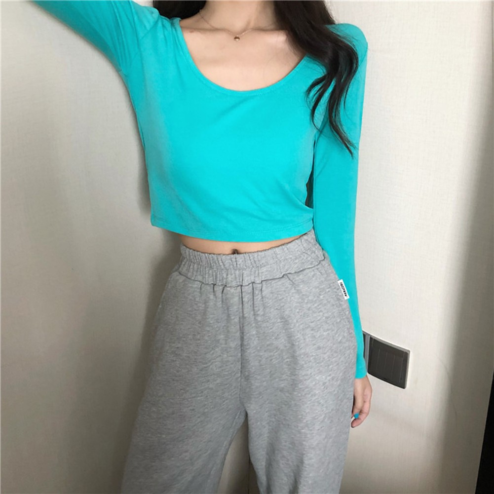 Autumn Fashion Slim Fit Top Women U-neck T-Shirt Casual Wear Comfortable Fit - Picture 21 of 35