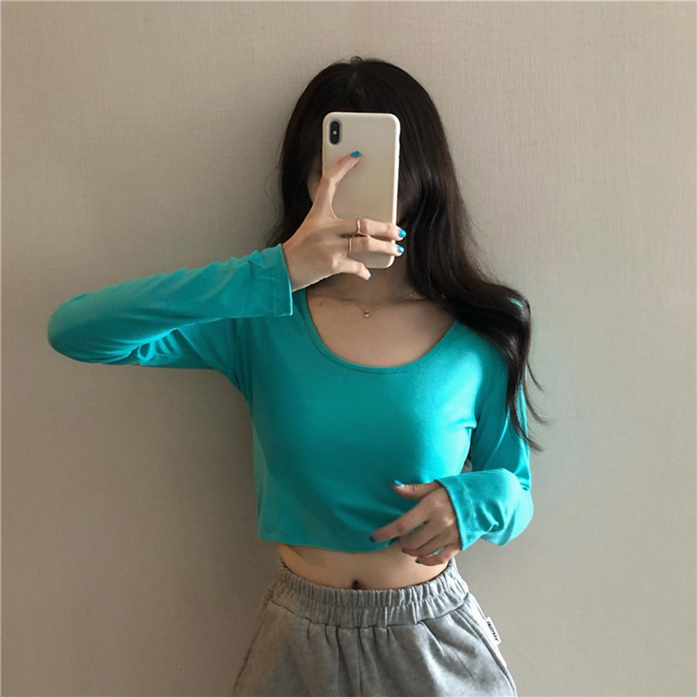 Autumn Fashion Slim Fit Top Women U-neck T-Shirt Casual Wear Comfortable Fit - Picture 20 of 35