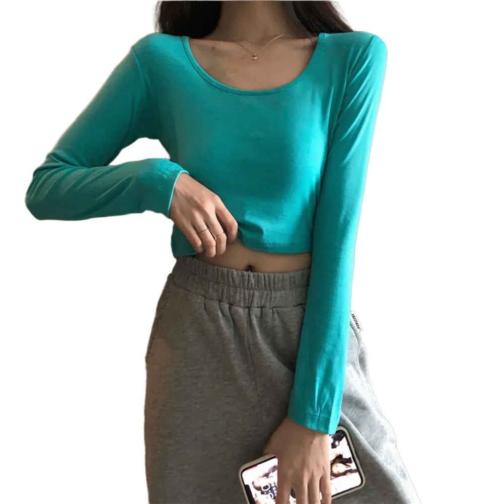 Autumn Fashion Slim Fit Top Women U-neck T-Shirt Casual Wear Comfortable Fit - Picture 18 of 35