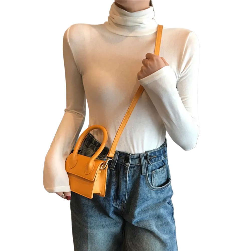 Women Solid Color Turtleneck Base Shirt Long Sleeved T-Shirt Slim Fit Top - Picture 26 of 32