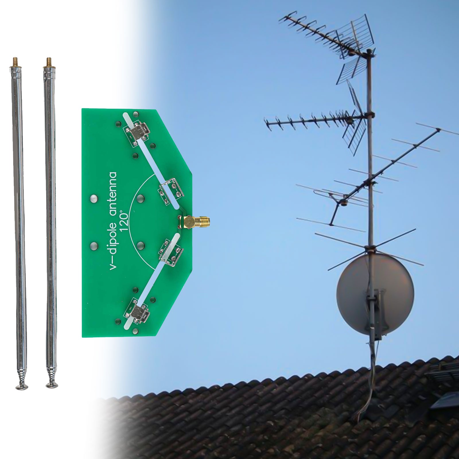 Adjustable V Dipole Antenna for 137MHz Signals with Soldered Components