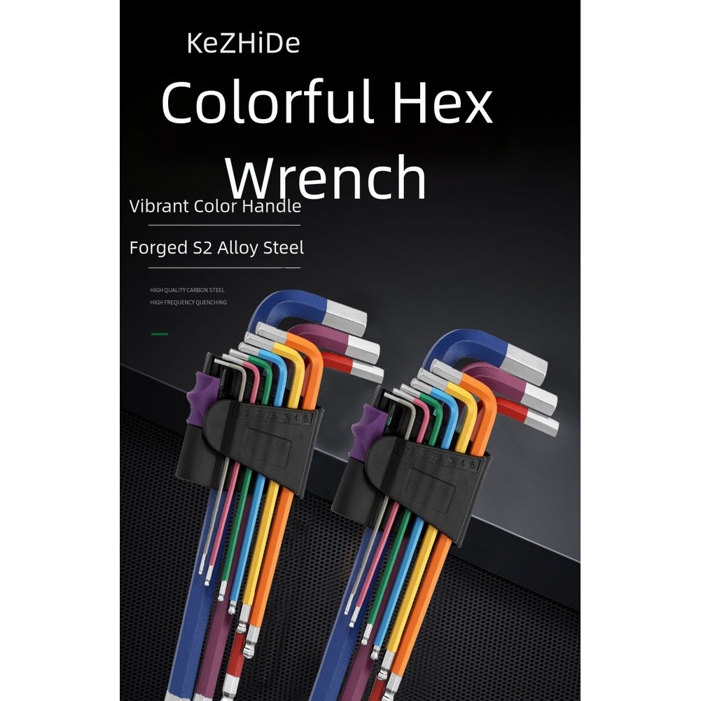 Colorful 9 Piece Hex Key Set Ball End L Shape Wrench Tool For Applications