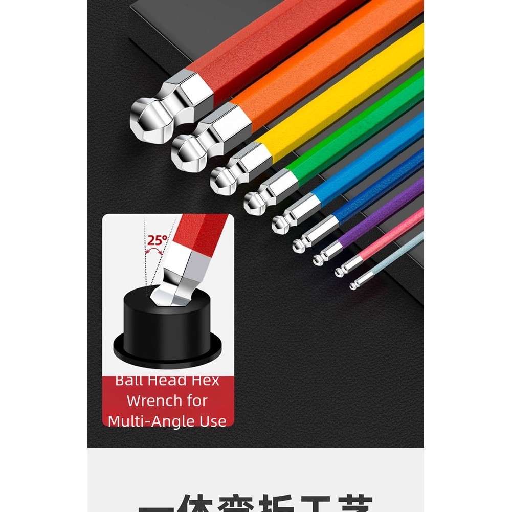 Colorful 9 Piece Hex Key Set Ball End L Shape Wrench Tool For Applications