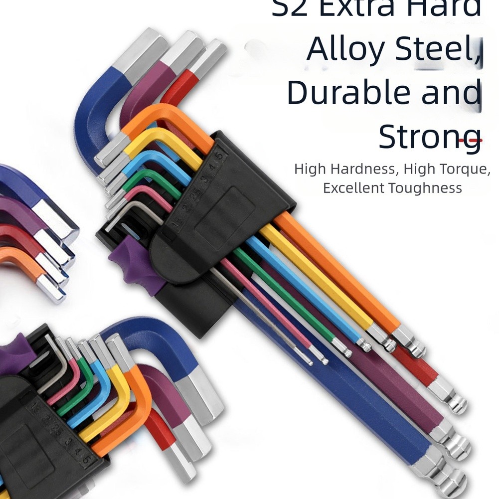 Colorful 9 Piece Hex Key Set Ball End L Shape Wrench Tool For Applications