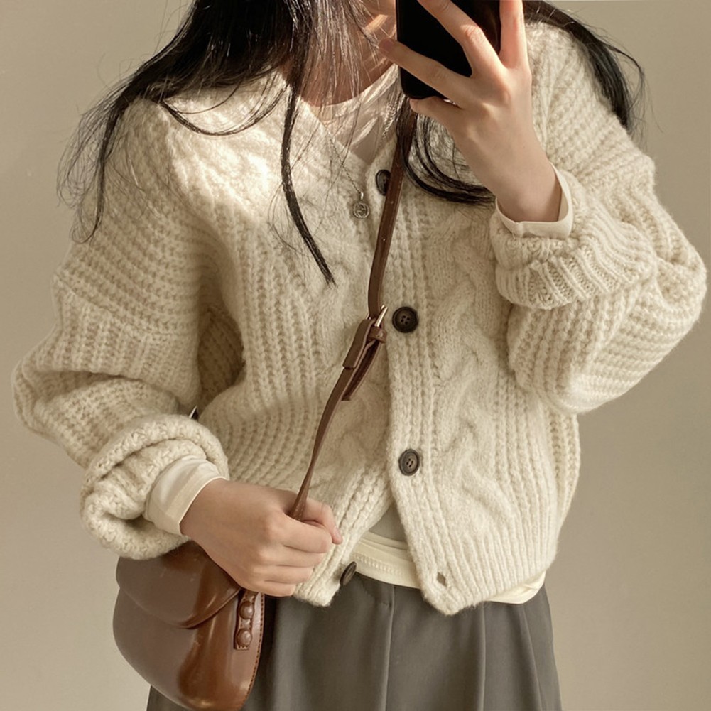 Lady Pure Color Fashionable Casual Loose Button Sweater Long Sleeved Cardigan - Picture 8 of 9