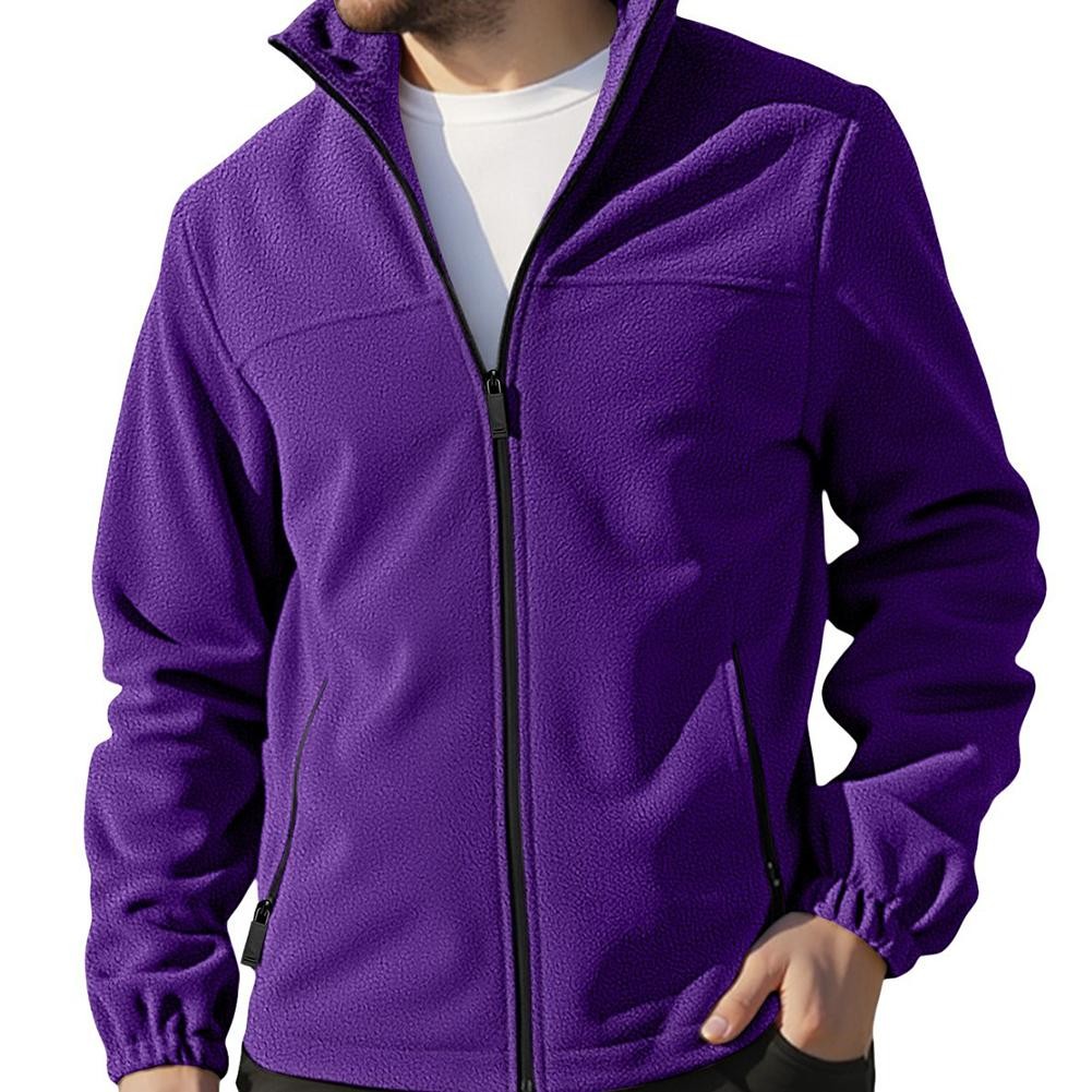 Mens Outdoor Winter Fleece Jacket Zipper Stand Collar Warm Insulated Top - Picture 14 of 28