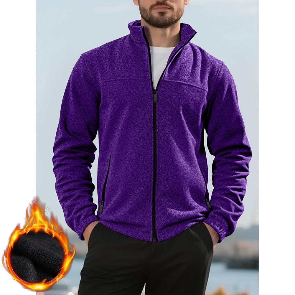 Mens Outdoor Winter Fleece Jacket Zipper Stand Collar Warm Insulated Top - Picture 13 of 28