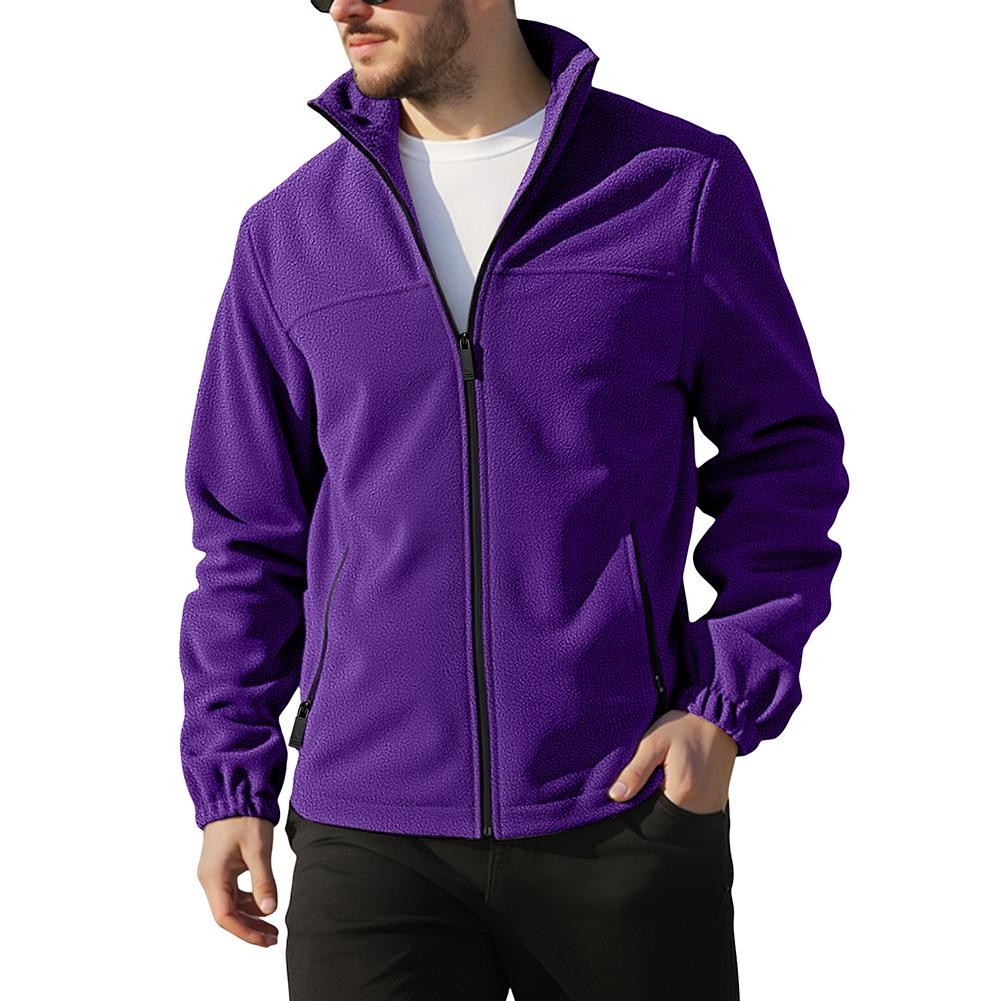 Mens Outdoor Winter Fleece Jacket Zipper Stand Collar Warm Insulated Top - Picture 16 of 28