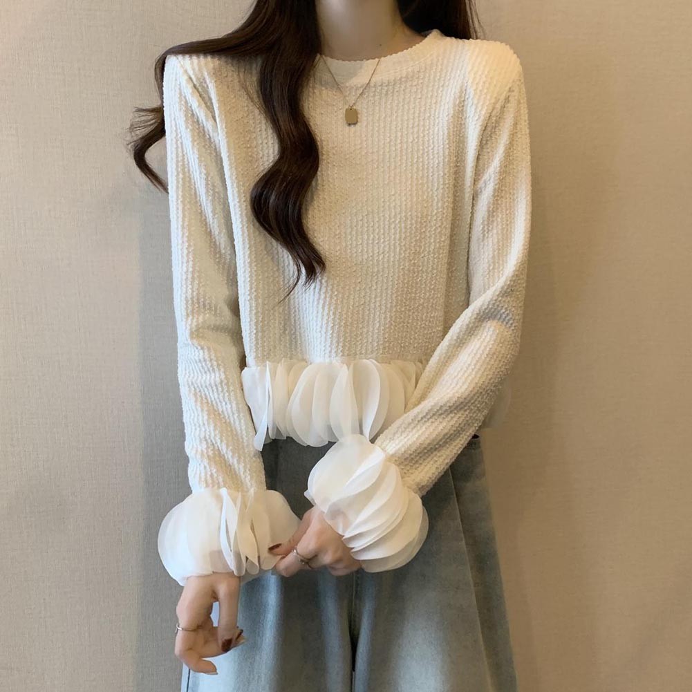 Ruffles Crop Pullover Knitted Top for Women Temper Stylish Autumn Wear - Picture 29 of 45