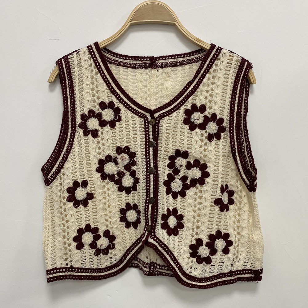 style crocheted vest sleeveless knitted cardigan waistcoat top - Picture 12 of 13