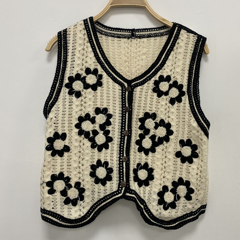 style crocheted vest sleeveless knitted cardigan waistcoat top - Picture 11 of 13