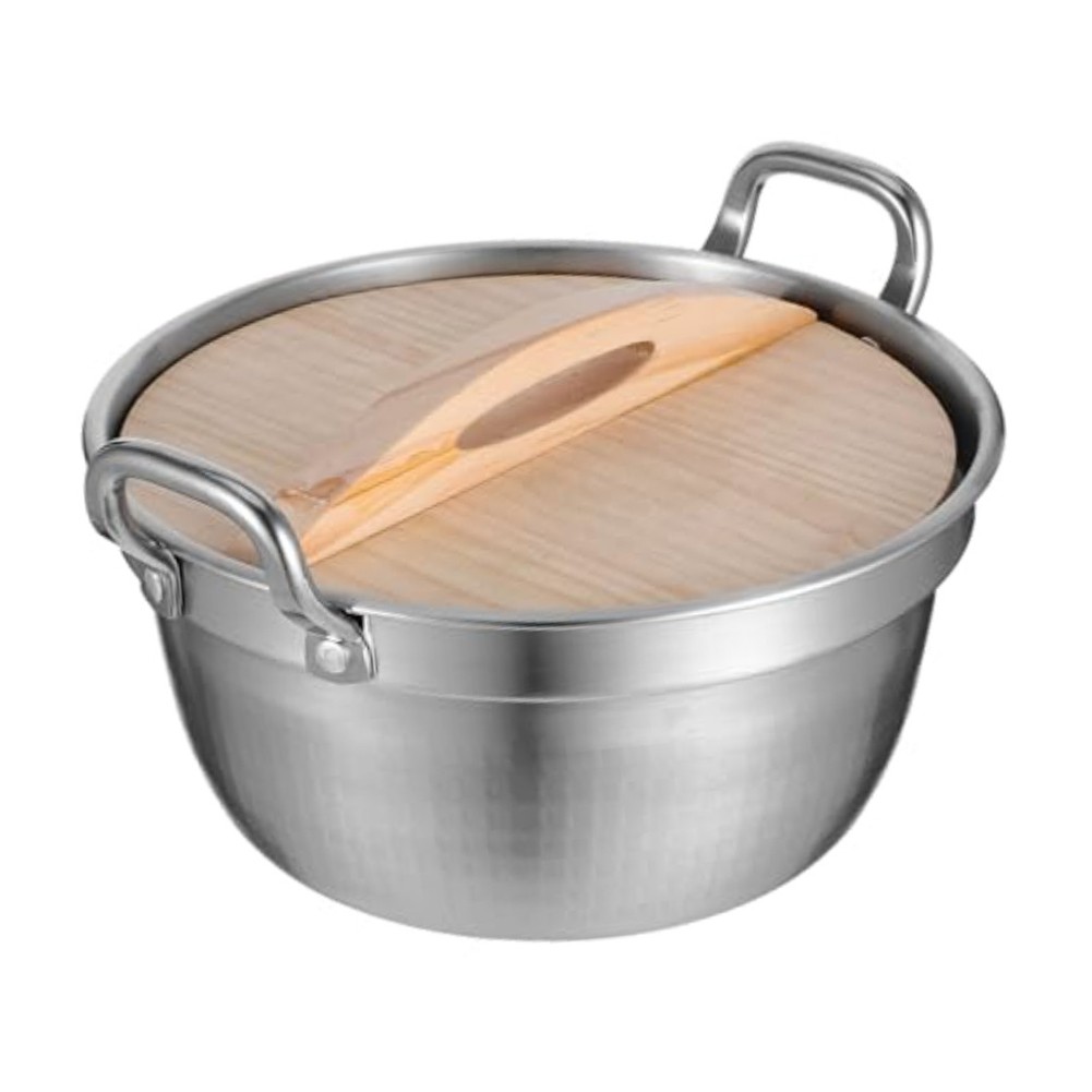 Casserole en acier avec couvercle en bois pour pâtes pour soupes et cuisinière - Picture 13 of 13