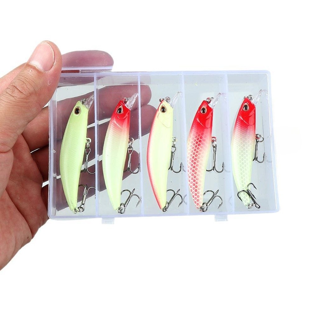 Glow Minnow Lures 5PCS 5g 65g 8g Long Distance Cast Fishing Bait for Bass Perch
