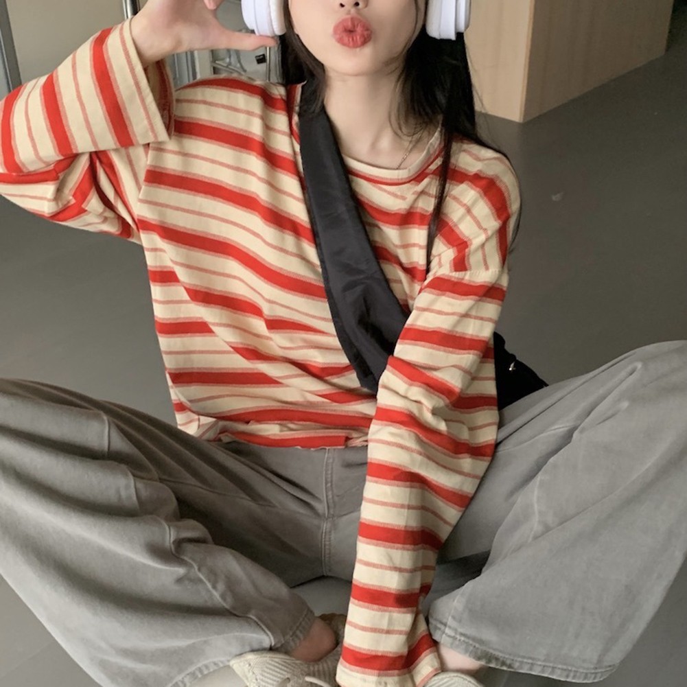 Casual Outings Korean Style T Shirt Long Sleeve Top Casual Wear Retro Design - Picture 21 of 52