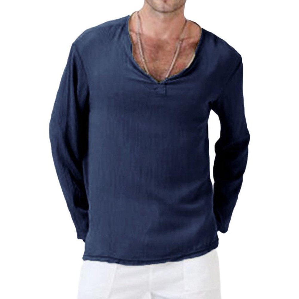 Breathable Cotton Tees Long Sleeve V-neck Shirts Casual Outings Casual Wear - Picture 15 of 20