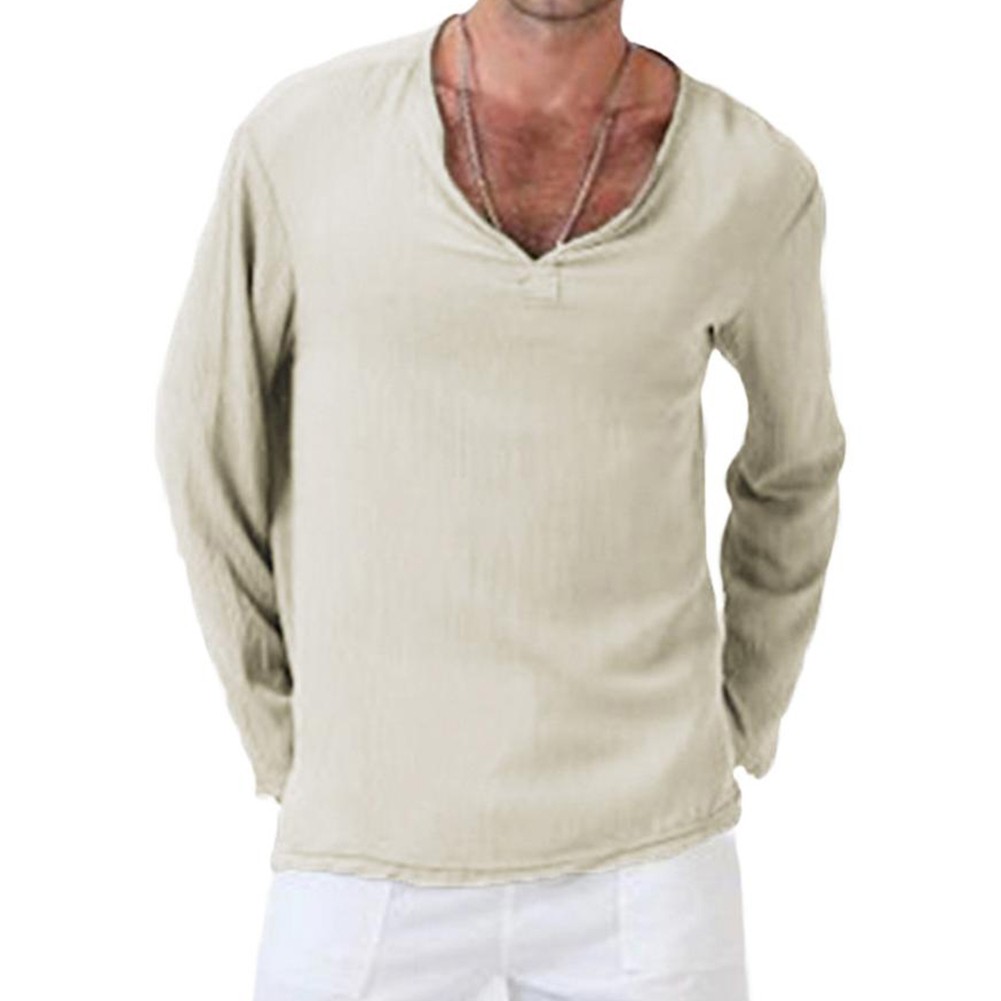 Breathable Cotton Tees Long Sleeve V-neck Shirts Casual Outings Casual Wear - Picture 20 of 20